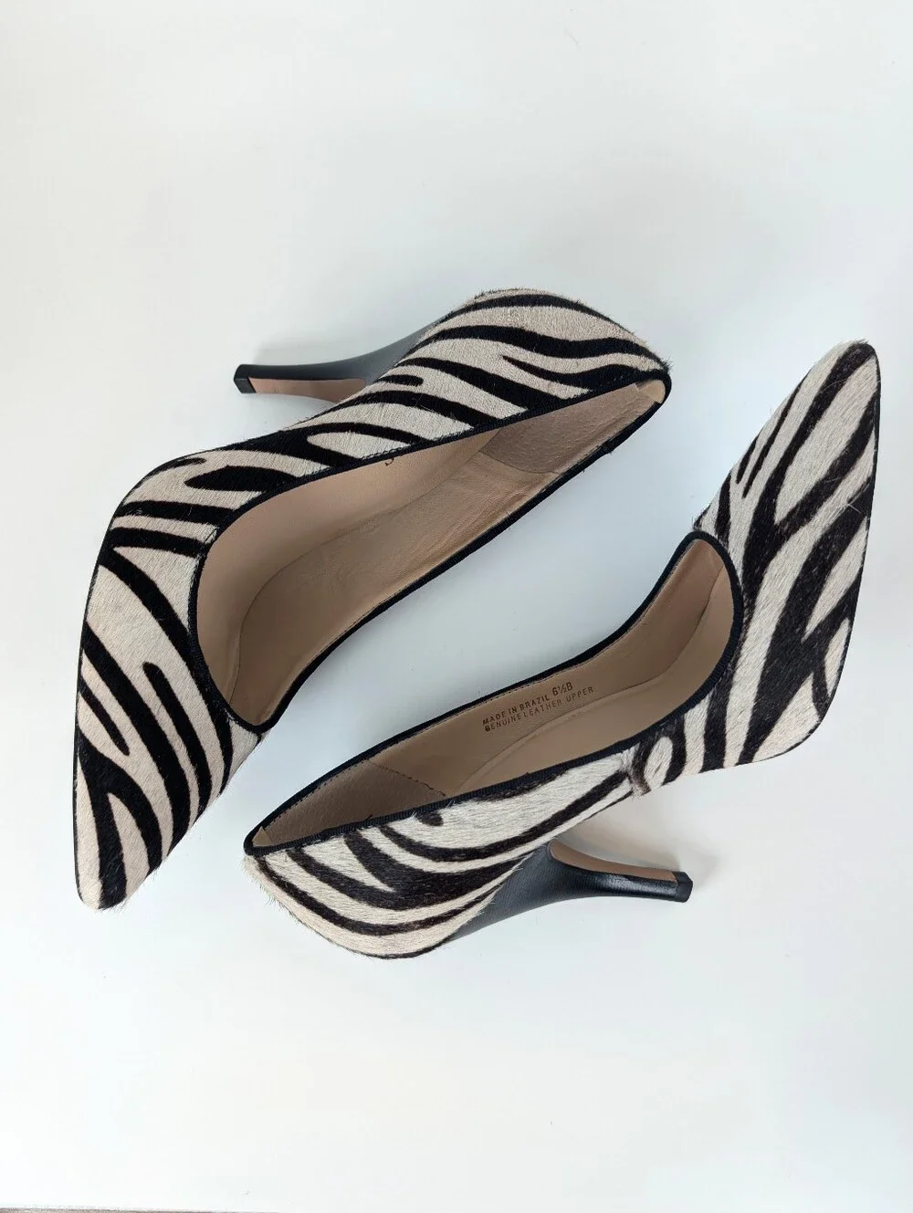 Talbots Zebra Leather Pointy Toe Pump Heels Brown Black White Cream Size 6.5